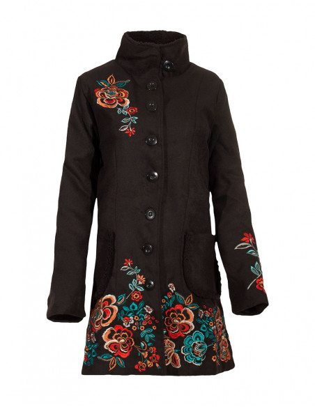 Black coat with deals embroidered flowers
