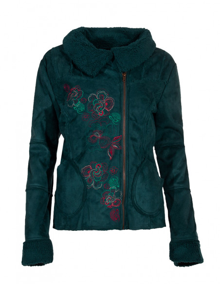 Manteau court féminin chaud et brodé