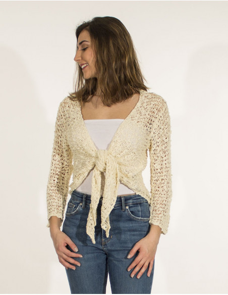 Veste légère d'été ajourée pour femme beige