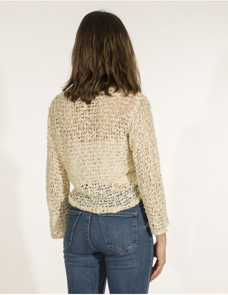 Veste d'été ajourée uni beige pour femme à nouer