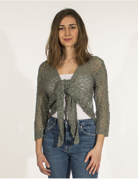 Veste légère d'été ajourée pour femme vert kaki