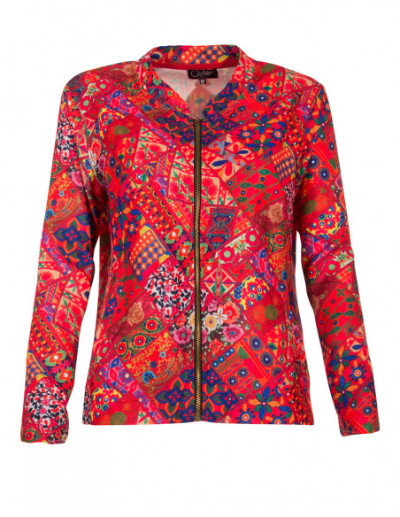 Printed red patchwork short jacket