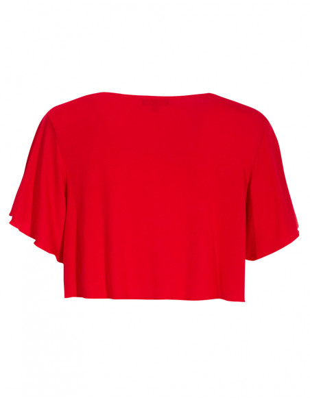 Veste courte crop top à manches courtes type boléro unie rouge féminine