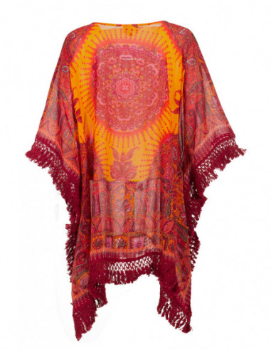 Poncho with Indian motifs of jacket type
