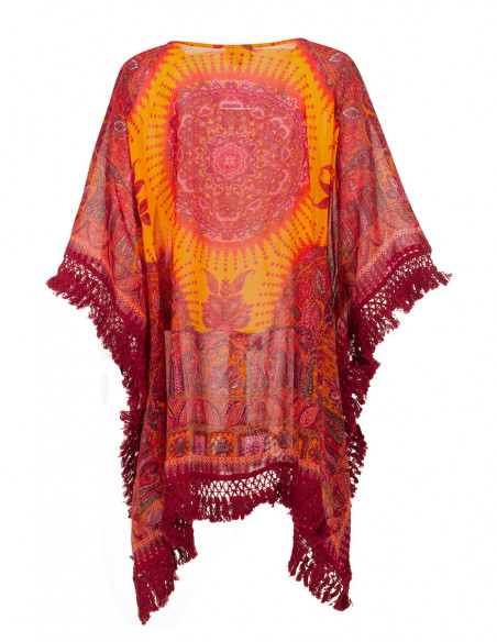 Poncho with Indian motifs of jacket type