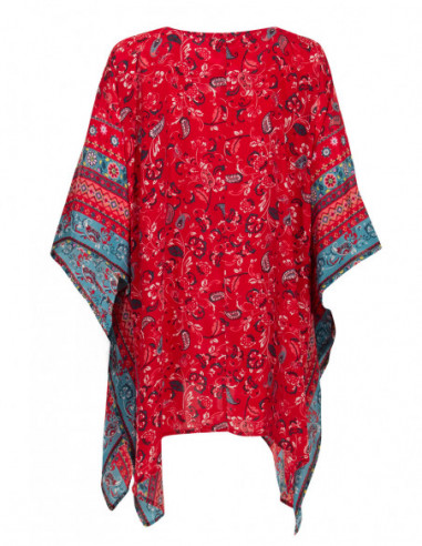 Veste poncho imprimé bohème coloré rouge