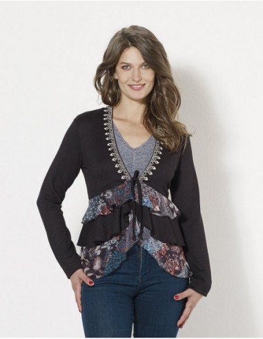 gilet bohème avec broderie et volants