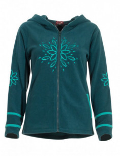 Veste polaire à capuche bleu émeraude pour femme avec broderie sur la poitrine 2