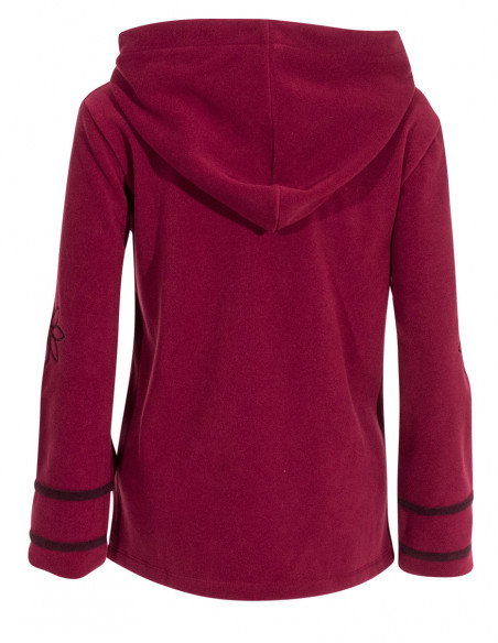 Veste polaire d'hiver à capuche pour femme rouge bordeaux avec broderies florales