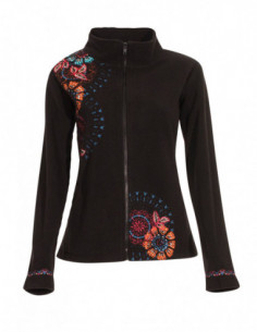 Veste polaire basique unie rouge avec broderies fleuries 2