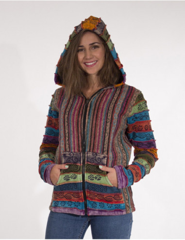 veste femme jaune hippie originale à rayures