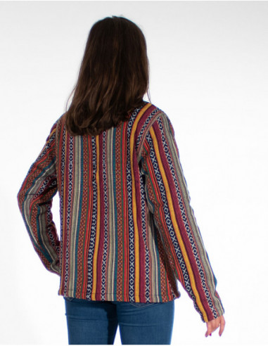 Dos de veste courte femme baba cool à rayures or jaune