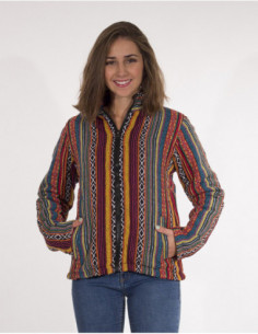 Veste courte femme baba cool à rayures 2