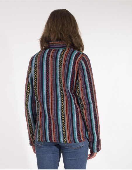 Dos de veste courte femme baba cool à rayures bleu