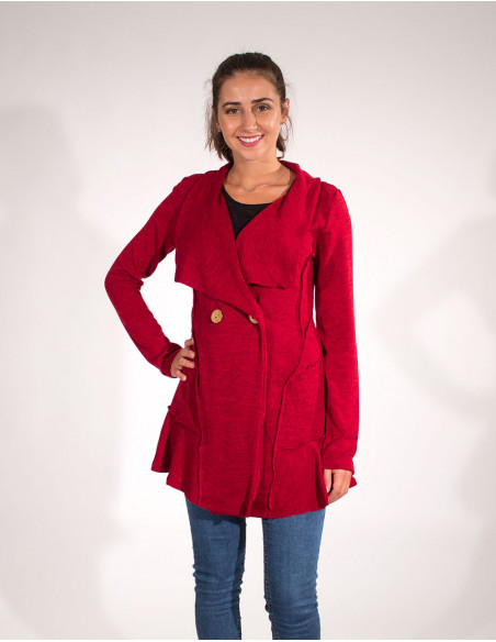 veste tendance bordeaux avec boutons bois