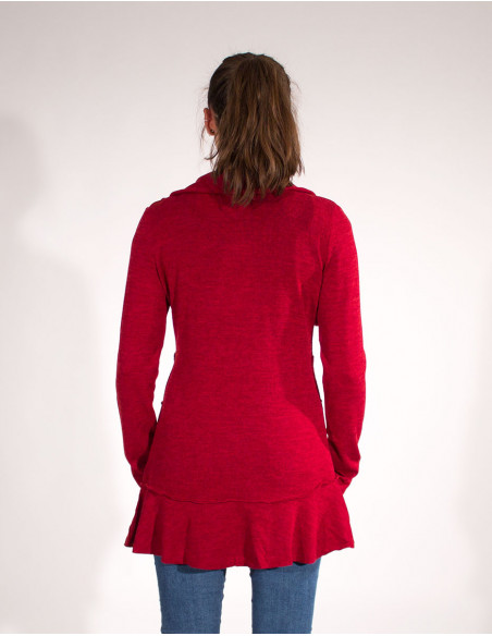 Veste maille mi longue évasée bordeaux dos nu
