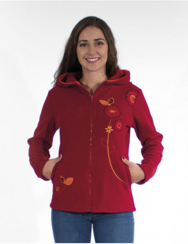 veste chaude polaire bordeaux avec broderies