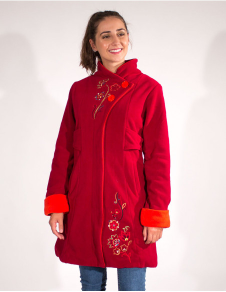 Lady Two-Tone Embroidered Fleece Coat