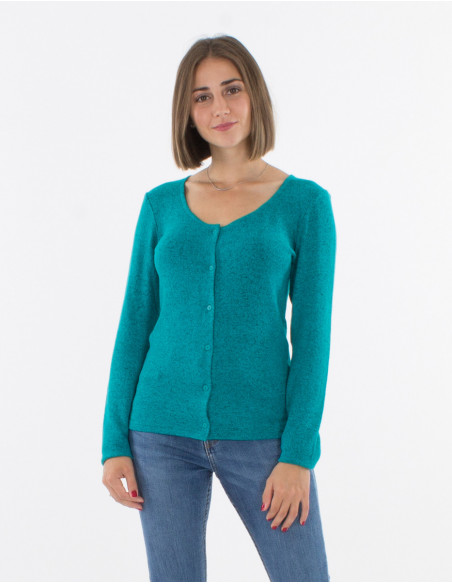 Plain mottled cardigan with buttons