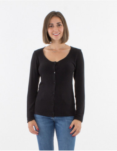 gilet couleur unie chiné noir avec boutons