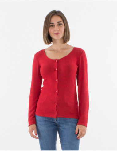 gilet chiné encolure ronde rouge avec boutons