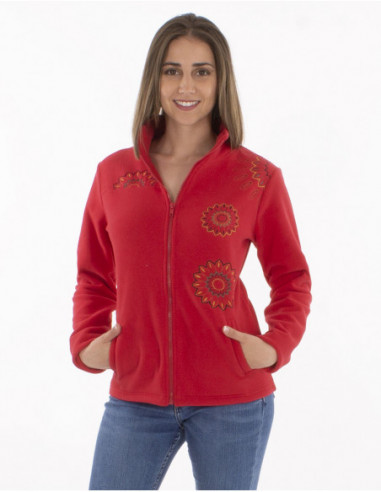 Veste polaire féminine à broderie fleurs