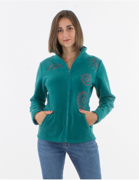 veste polaire émeraude avec broderies