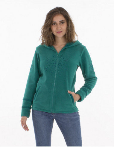 Embroidered fleece jacket with hood