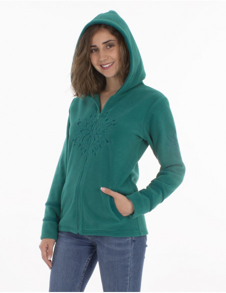 Embroidered fleece jacket with hood