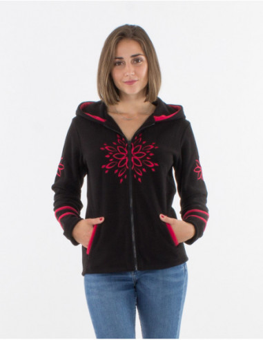 Embroidered fleece jacket with hood
