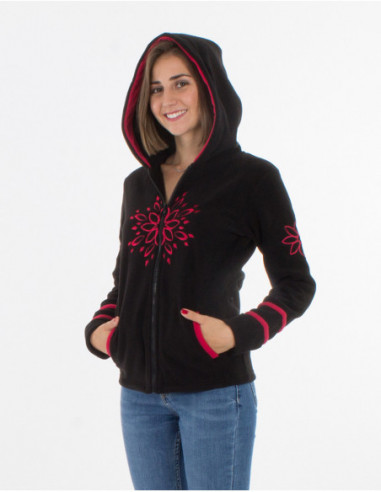 Embroidered fleece jacket with hood