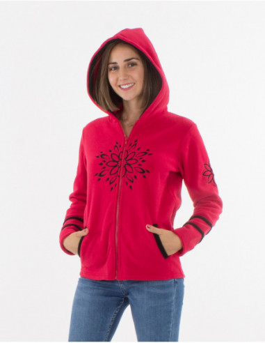 Embroidered fleece jacket with hood