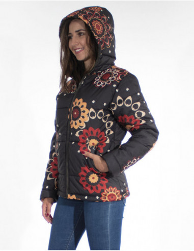 Doudoune femme capuche imprim original