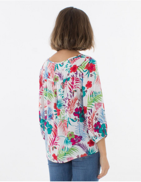 Tropical Hawaiian blouse 3/4 sleeves