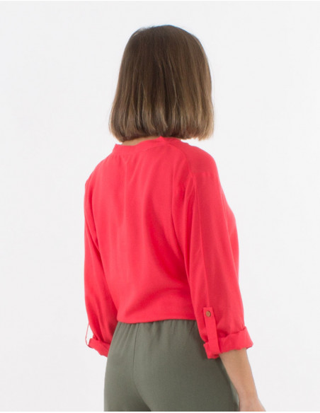 3/4 sleeves adjustable summer shirt for women basic plain pink coral