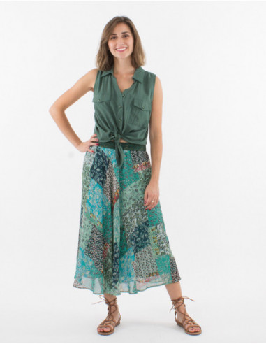 Long skirt in patchwork muslin