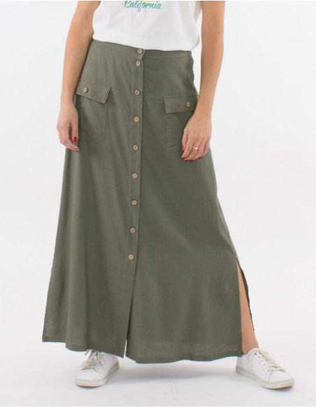 Basic long skirt with linen slit