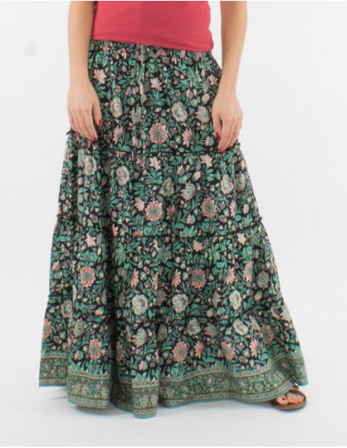 Floral boho long skirt with ruffles