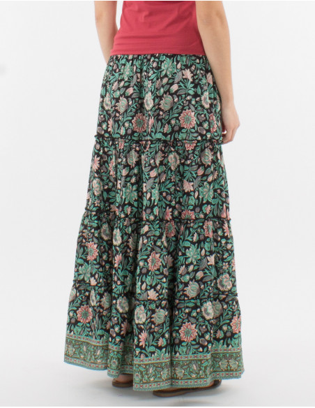 Floral boho long skirt with ruffles