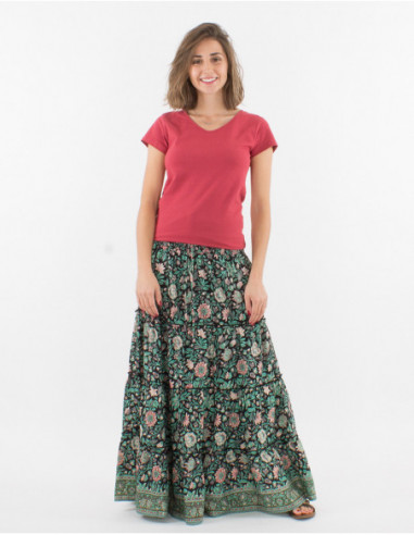 Floral boho long skirt with ruffles