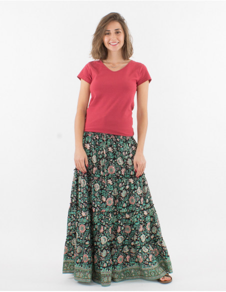 Floral boho long skirt with ruffles