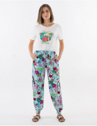 Hawaiian pants with tropical print