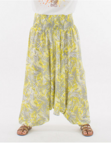 Pantalon sarouel confortable d'été pour femme motifs feuilles jaune boho
