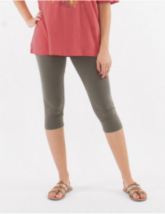 Pantacourt legging 3/4 femme confortable avec coton kaki