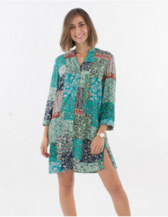 Romantic patchwork shirt dress
