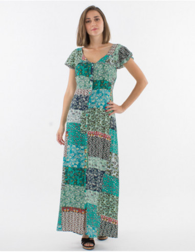 Romantic flowery button long dress
