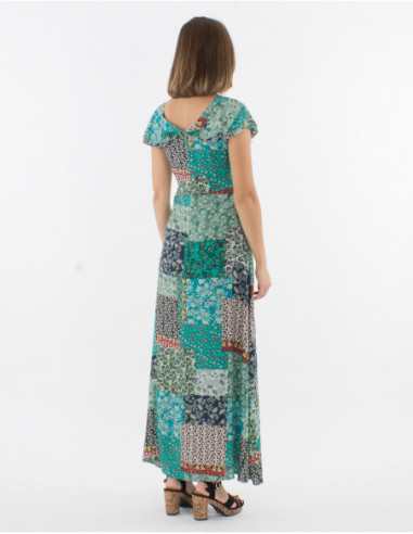 Romantic flowery button long dress