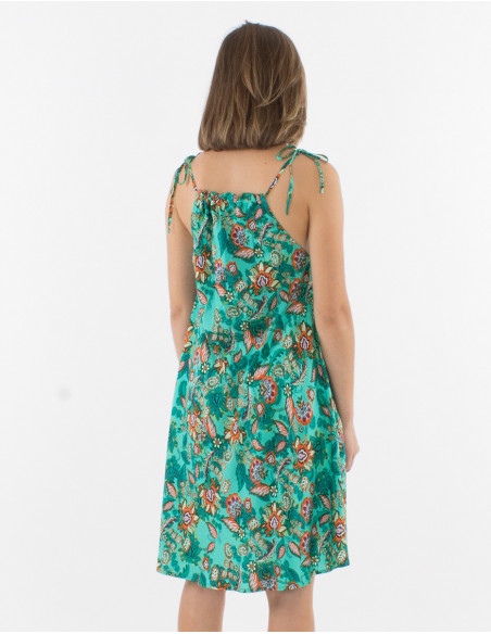 Short boho floral dress to tie