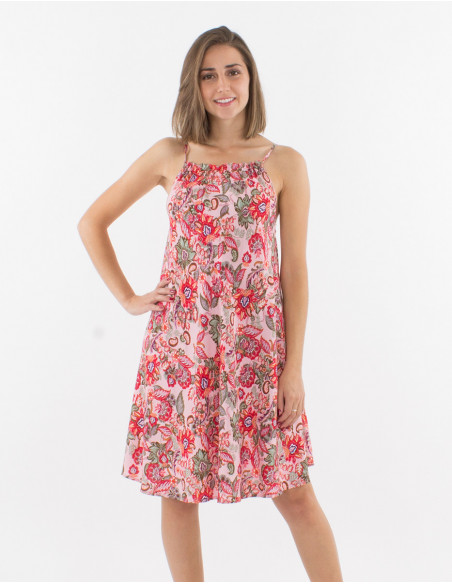 Short boho floral dress to tie