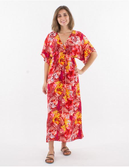 Long kimono dress with tropical heart